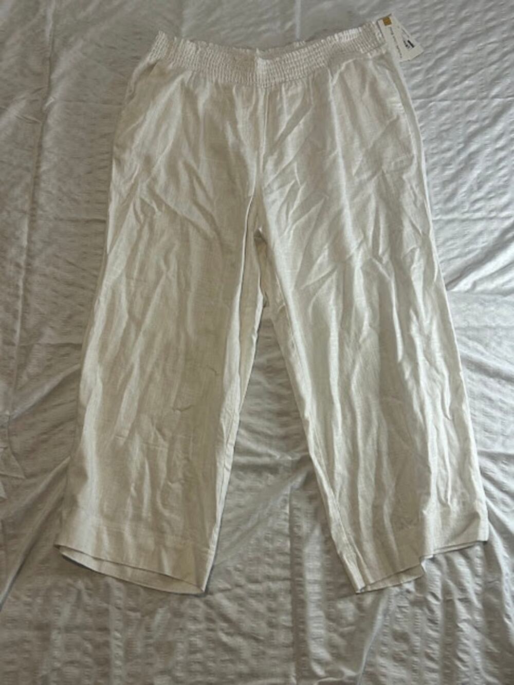 New Land N Sea Pants 2xl white Linen Blend Wide Leg Crop Beach